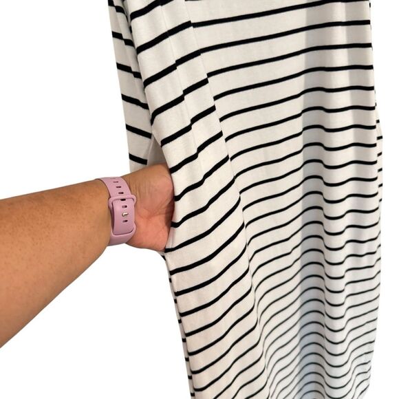 Cynthia Rowley Women's LARGE TJX Stripped Sleeveless Dress Black White Boat Neck - Picture 4 of 6